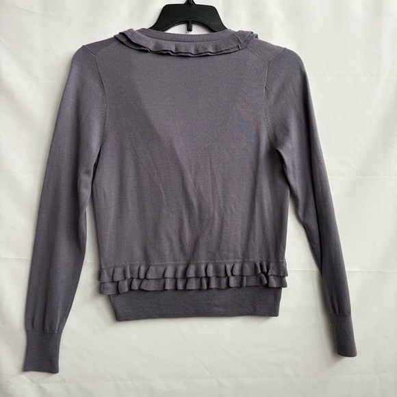 J Crew Ruffled Cardigan Sweater - Soft Purple. Size L Marino soft wool INV25/256 - Picture 4 of 5